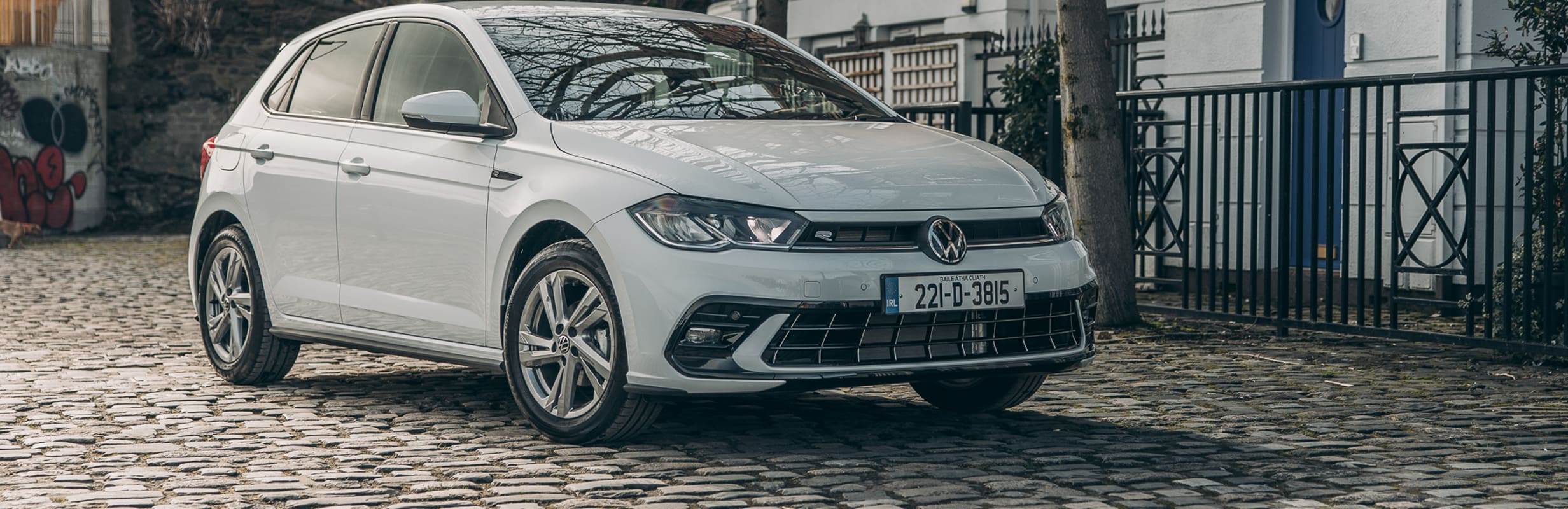 A white Volkswagen Polo R-Line