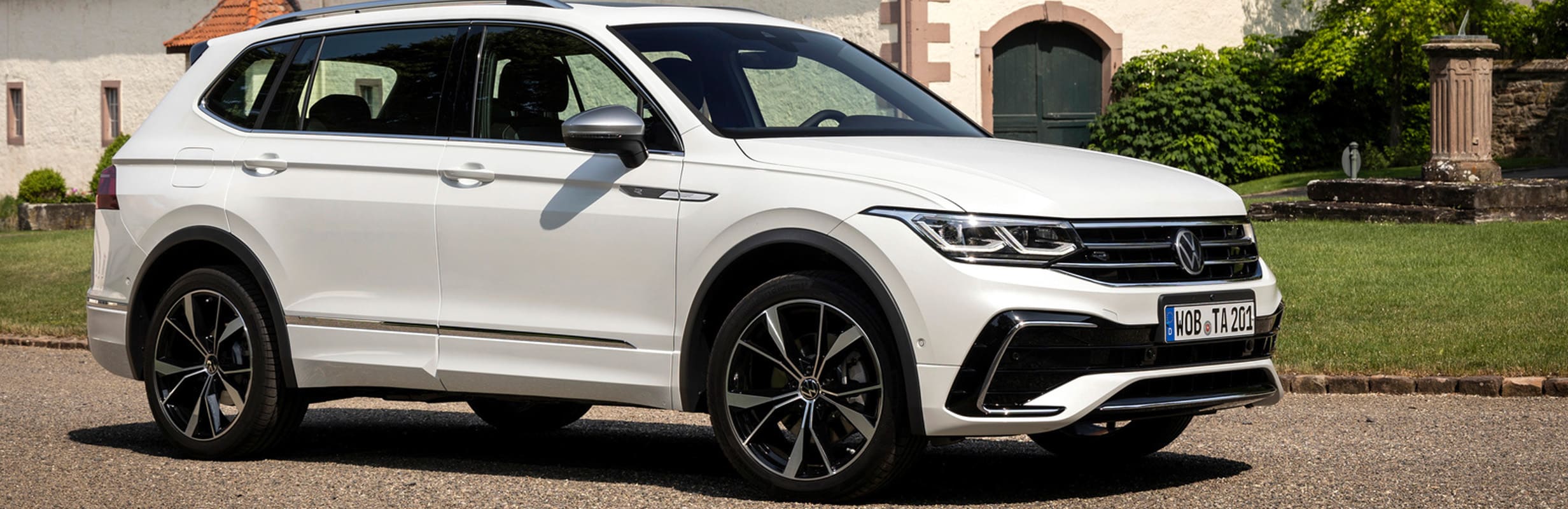 A white Volkswagen Tiguan Allspace R-Line